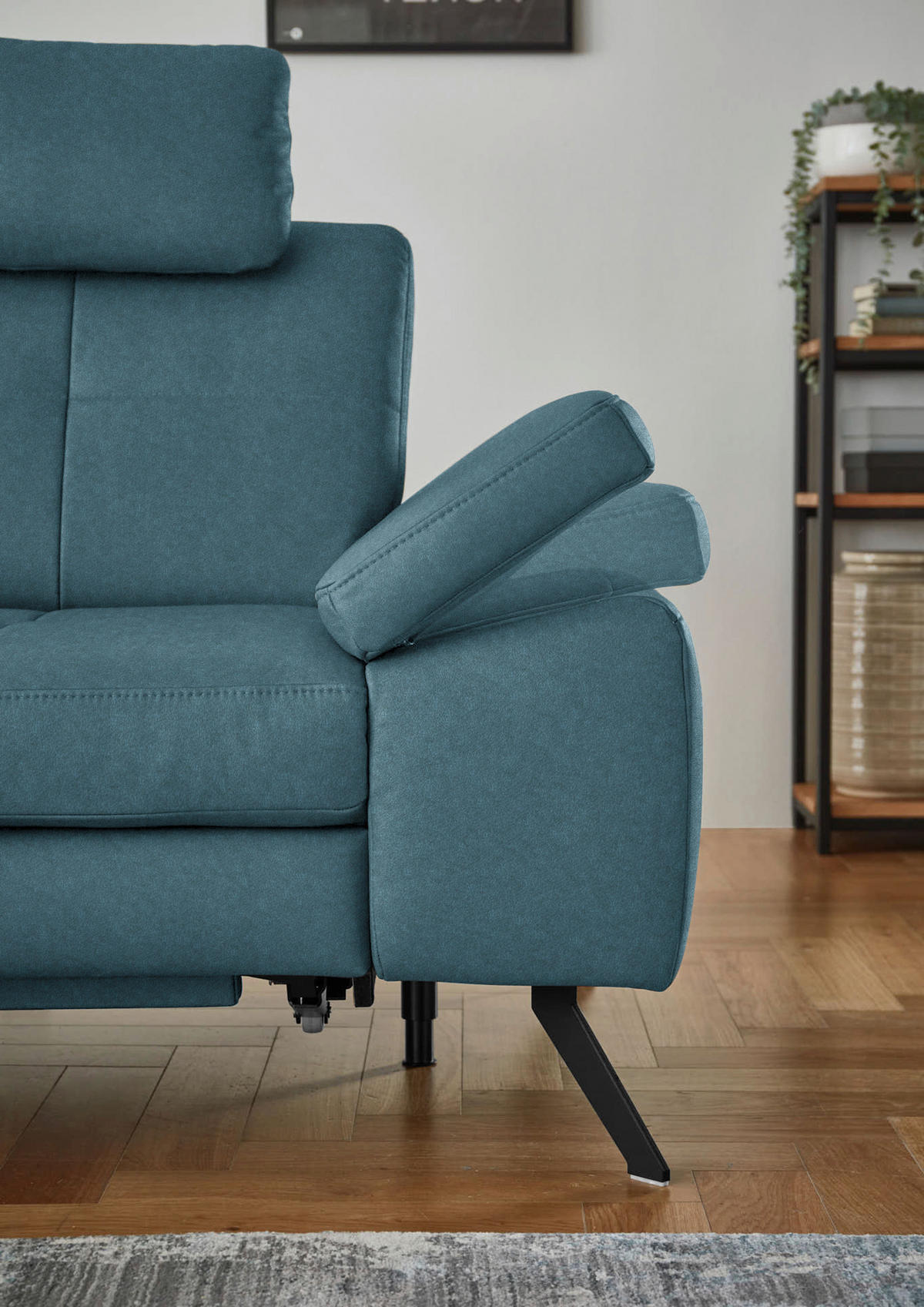 ECKSOFA in Lederlook, Mikrofaser Blau  - Blau/Schwarz, Design, Textil/Metall (194/261cm) - Beldomo System