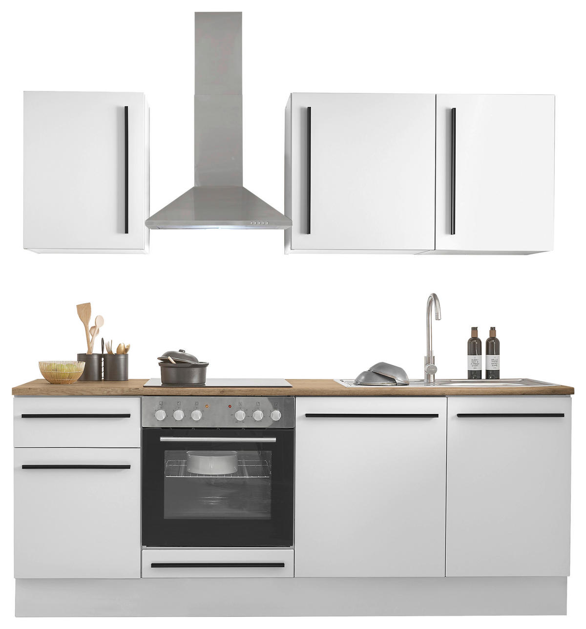 KÜCHENLEERBLOCK 220 cm   in Weiß, Eichefarben  - Eichefarben/Schwarz, Design, Holzwerkstoff/Kunststoff (220cm) - MID.YOU