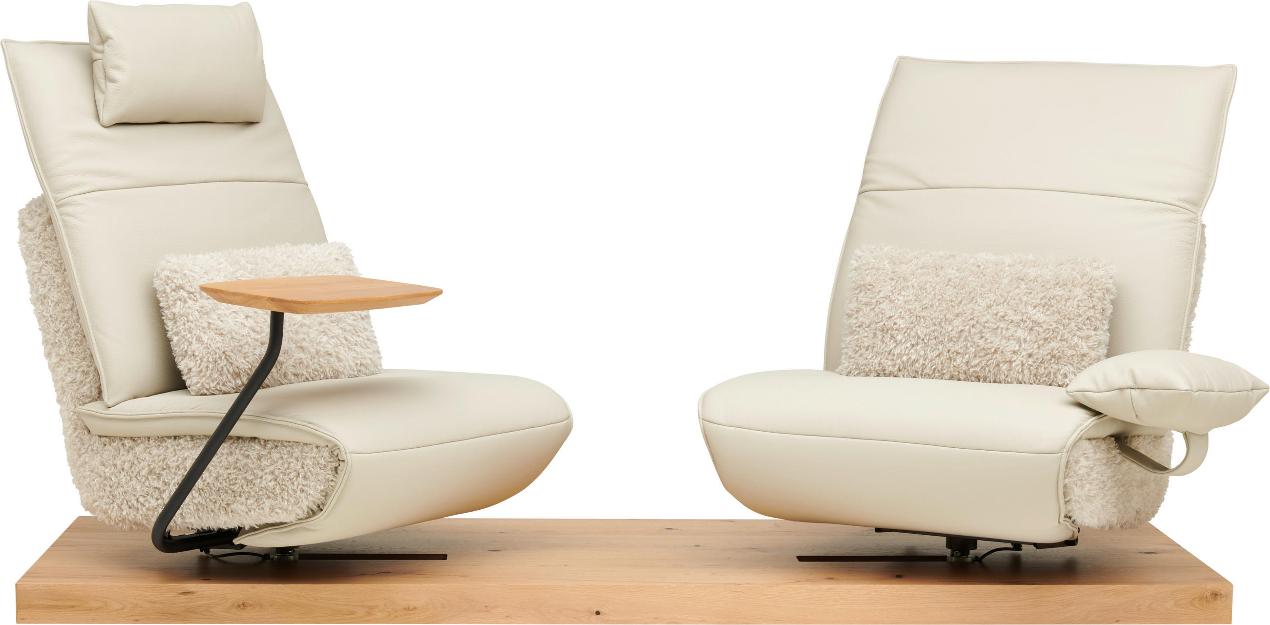 2-SITZER-SOFA Hochflor Echtleder Creme  - Beige/Creme, Design, Leder/Holz (240/65/104cm) - Koinor