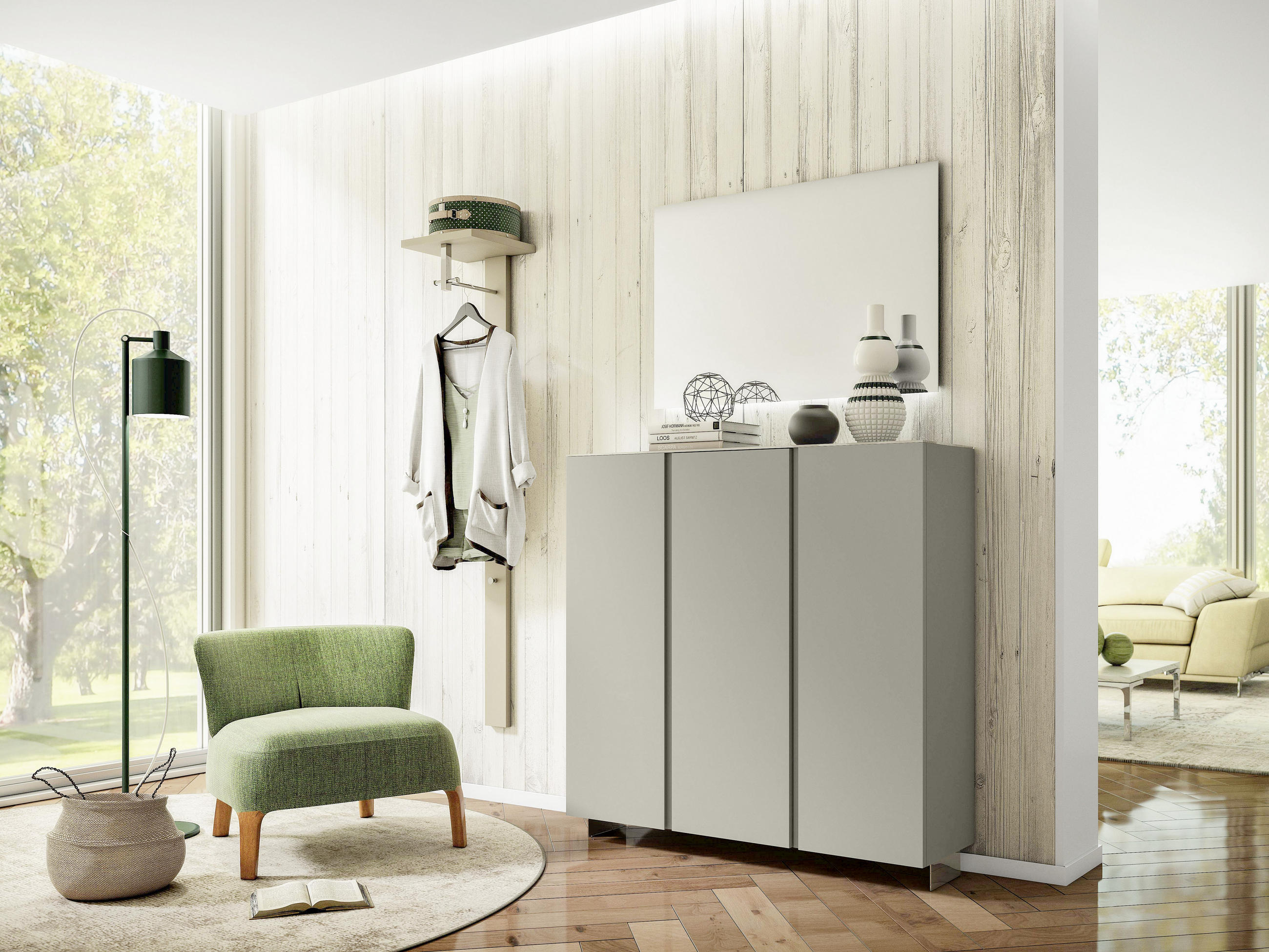 SCHUHSCHRANK Taupe - Taupe/Chromfarben, Design, Glas/Holzwerkstoff (120/110/33cm) - Moderano