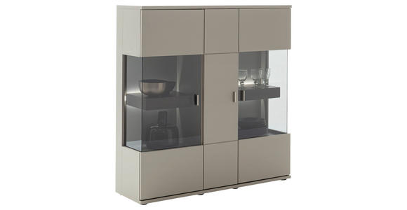 HIGHBOARD furniert Grau, Eichefarben  - Eichefarben/Grau, Design, Glas/Holzwerkstoff (130/134/37cm) - Novel