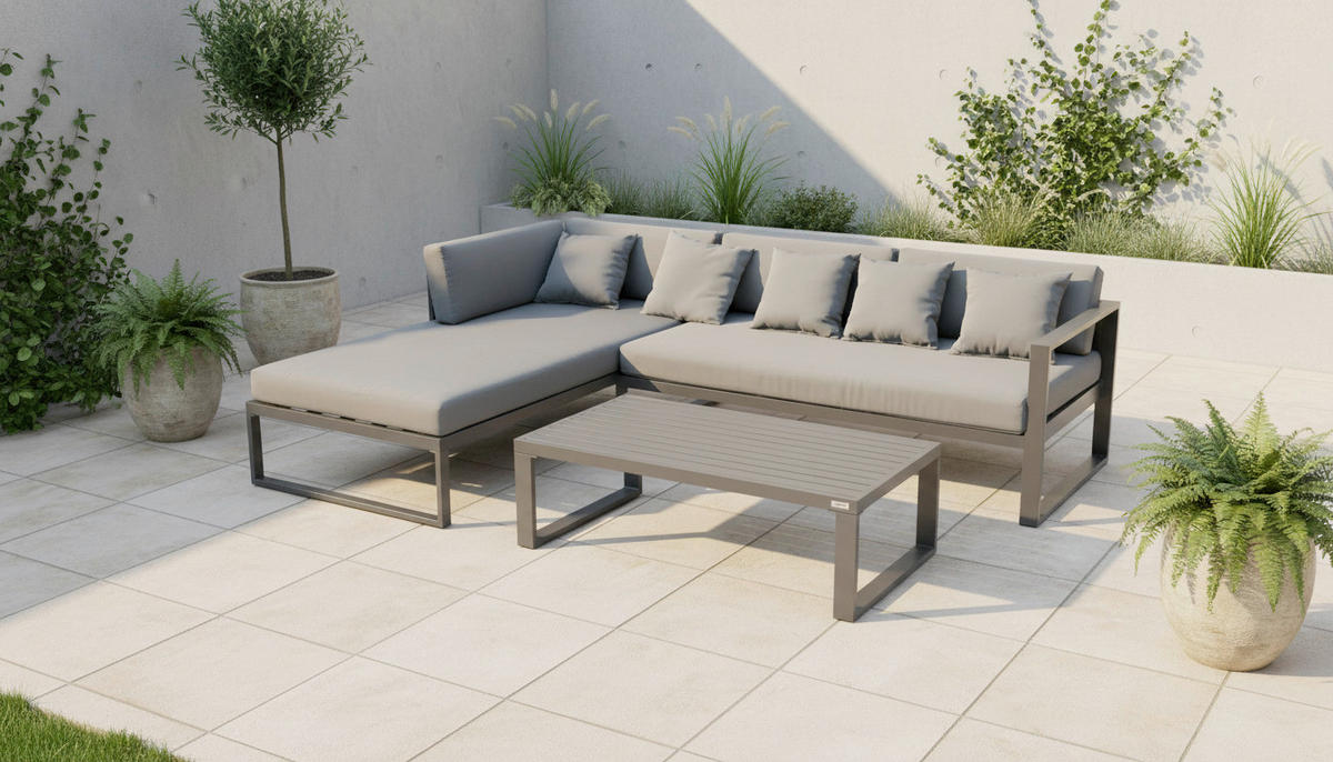 LOUNGE GARNITURA   metal, tekstil  antracit, siva    - siva/antracit, Moderno, metal/tekstil (180/248cm) - Ambia Garden