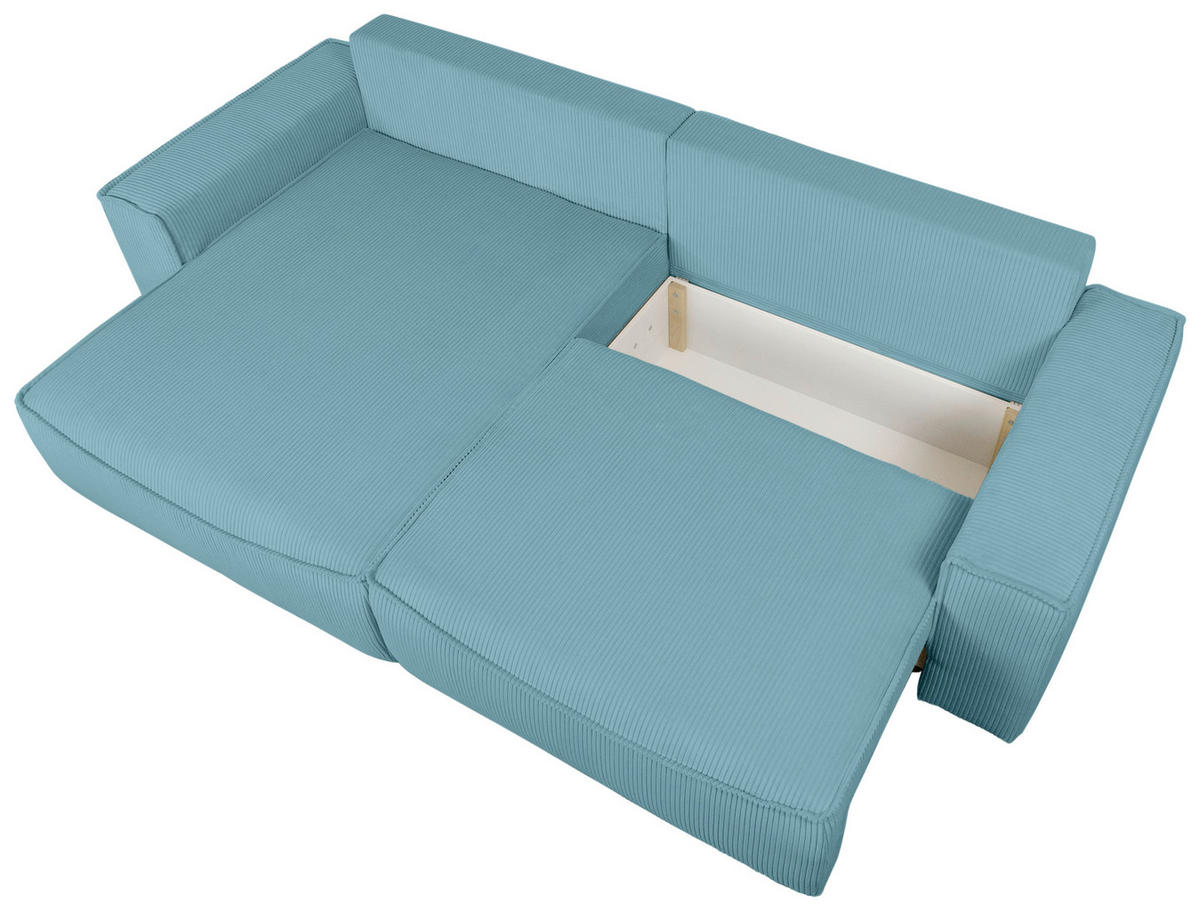 ECKSOFA Türkis Cord  - Türkis/Schwarz, KONVENTIONELL, Kunststoff/Textil (148/265cm) - Carryhome