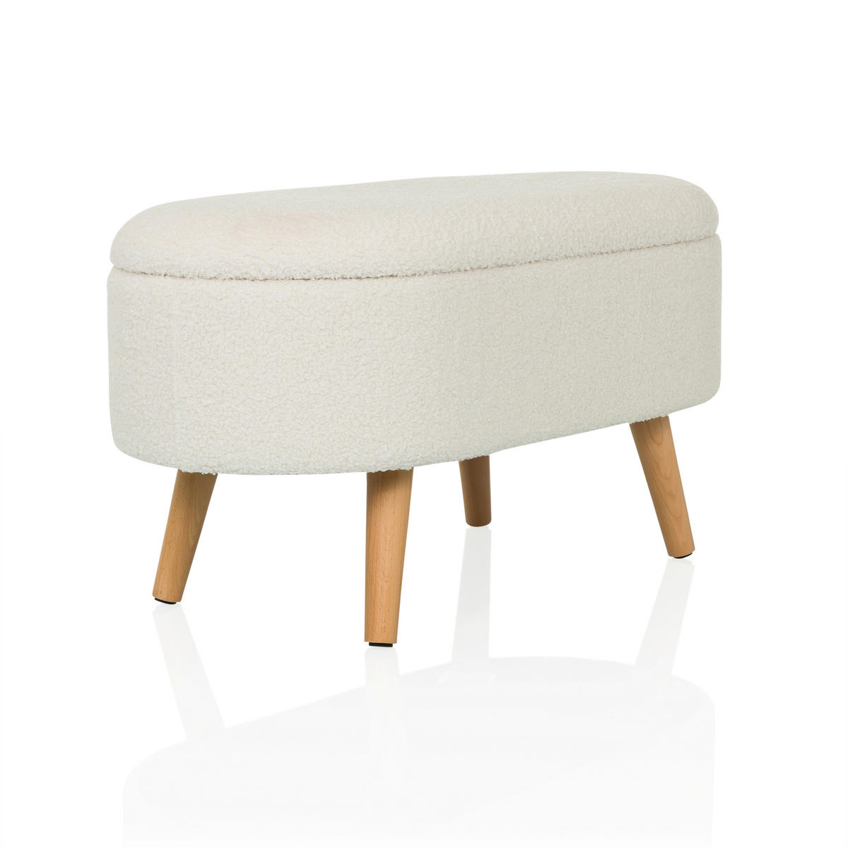 HOCKER Bouclé Weiß  - Eichefarben/Weiß, MODERN, Holzwerkstoff/Textil (82/43/47cm) - MID.YOU