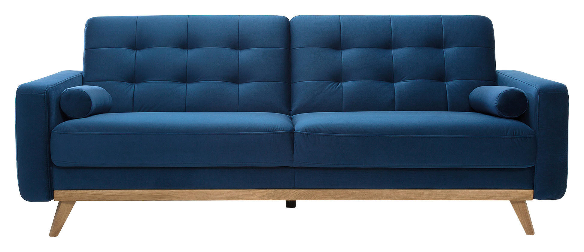 SCHLAFSOFA Velours Dunkelblau  inkl. Kissenrolle, Bettkasten, Schlaffunktion  - Eichefarben/Dunkelblau, Design, Holz/Textil (224/87/89cm) - Stylife