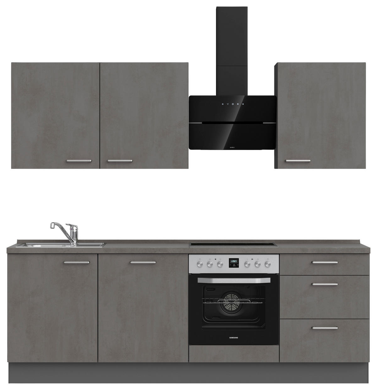 KÜCHENBLOCK 240 cm   in Schieferfarben  - Schieferfarben/Edelstahlfarben, MODERN, Holzwerkstoff/Metall (240cm) - Nobilia