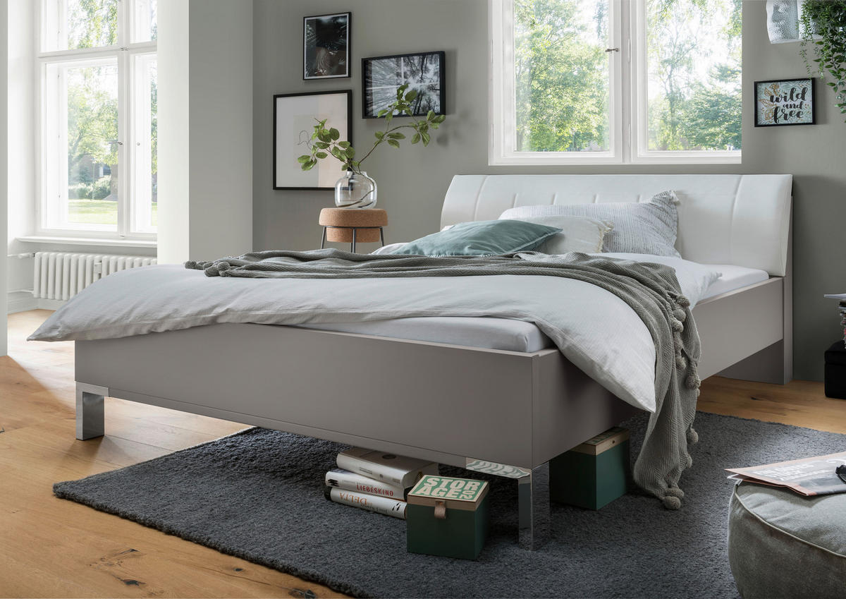 BETT 180/200 cm  in Grau, Weiss   - Chromfarben/Weiss, Konventionell, Holzwerkstoff/Textil (180/200cm) - Dieter Knoll
