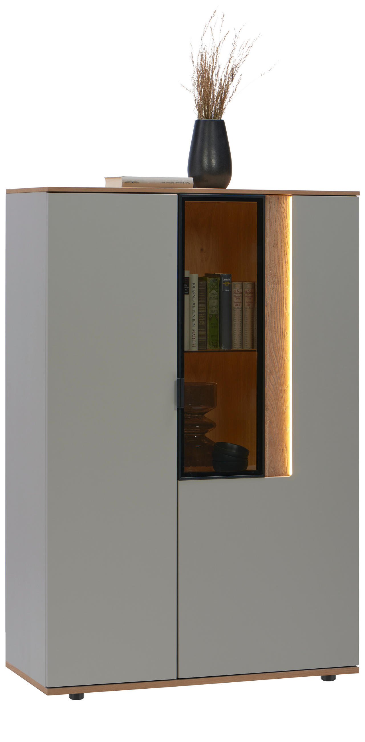 Dieter Knoll VYSOKÁ KOMODA, barvy dubu, světle šedá, 92,9/136,6/42 cm
