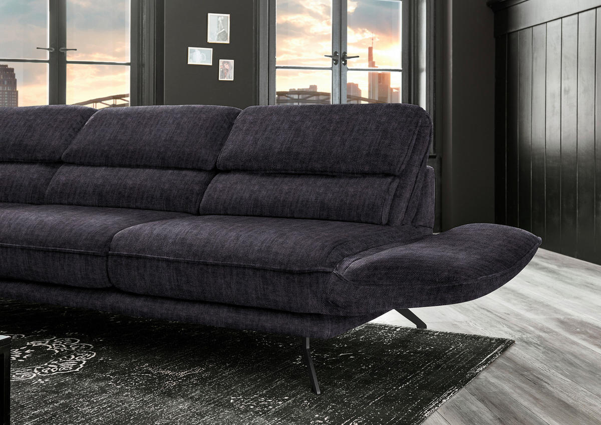ECKSOFA in Velours Anthrazit  - Anthrazit/Schwarz, Design, Textil/Metall (153/283cm) - Valdera