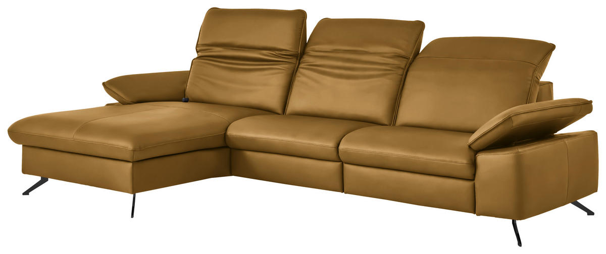 ECKSOFA  Echtleder Currygelb  - Currygelb/Schwarz, Design, Leder/Metall (169/307cm) - Beldomo Premium