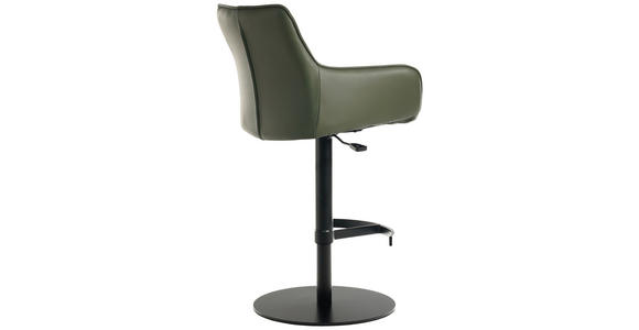 BARHOCKER Echtleder Grün, Schwarz Eisen Lederauswahl, Sitzfläche 360° drehbar, automatische Rückholfunktion - Schwarz/Grün, Design, Leder/Metall (54/92-112/55cm) - Novel