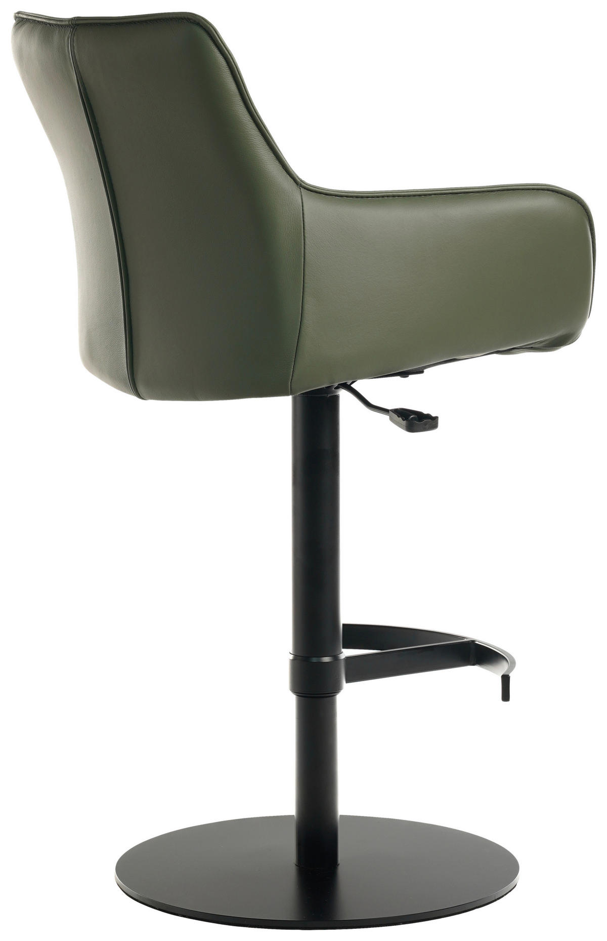 BARHOCKER Echtleder Grün, Schwarz Eisen Lederauswahl, Sitzfläche 360° drehbar, automatische Rückholfunktion  - Schwarz/Grün, Design, Leder/Metall (54/92-112/55cm) - Novel