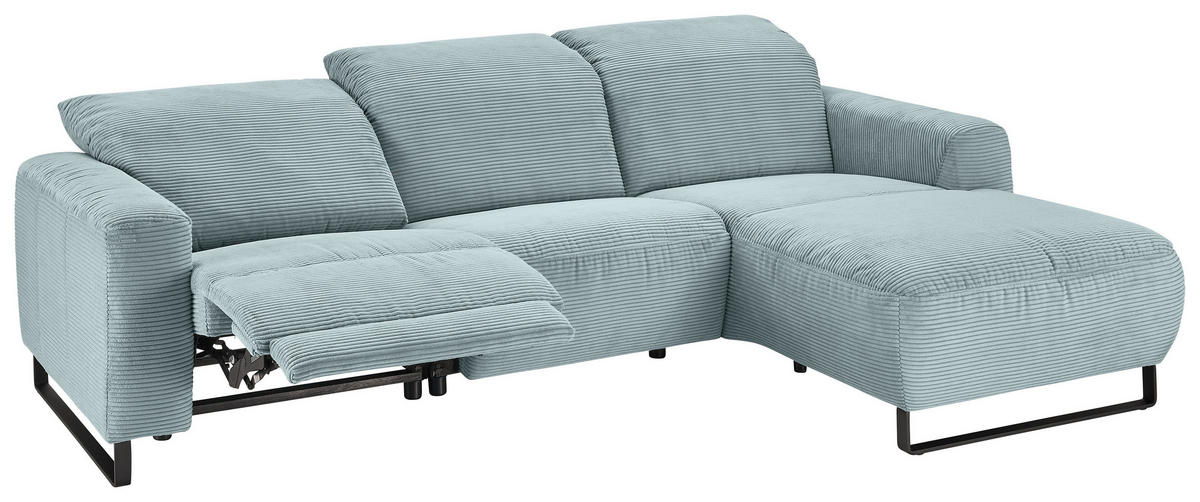 ECKSOFA in Cord Hellblau  - Schwarz/Hellblau, Konventionell, Textil/Metall (266/180cm) - Hom`in
