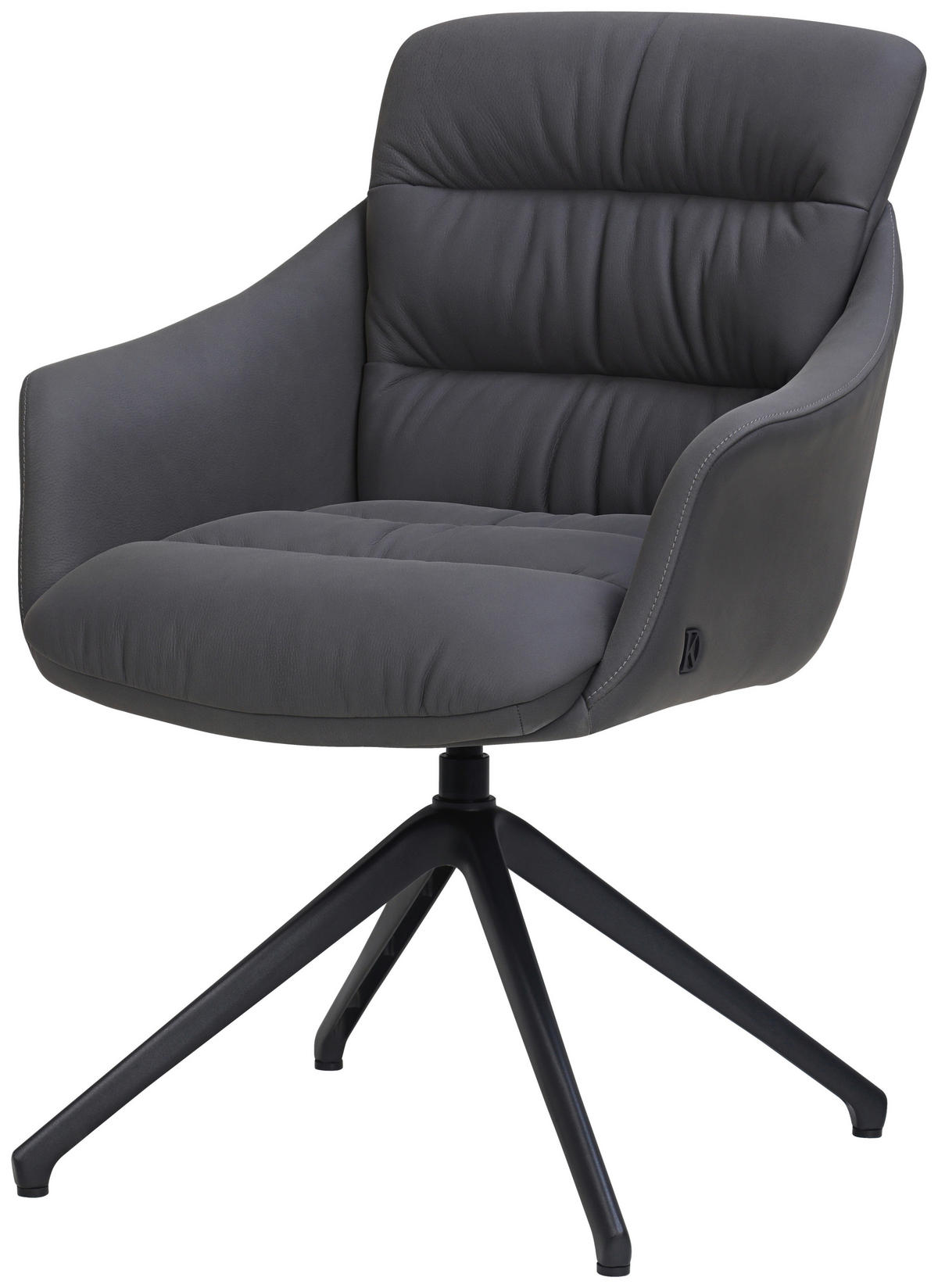 ARMLEHNSTUHL  Sitzfläche 360° drehbar, inklusive Armlehnen, automatische Rückholfunktion  Echtleder  - Schwarz, Design, Leder/Metall (62/85,5/65cm) - Dieter Knoll