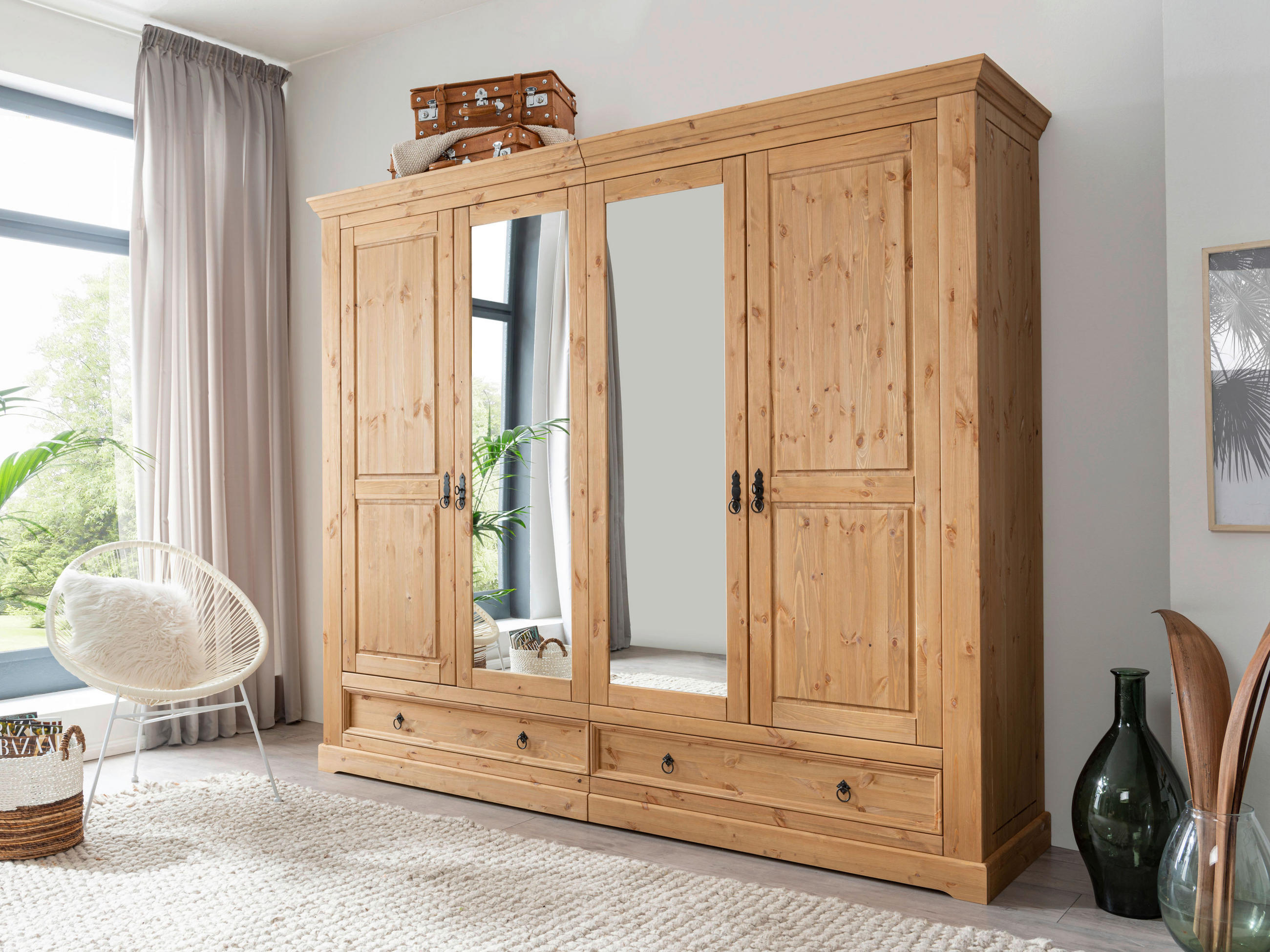 KLEIDERSCHRANK 254/215/62 cm 4-türig Eichefarben  - Eichefarben/Schwarz, KONVENTIONELL, Holz/Metall (254/215/62cm) - Livetastic