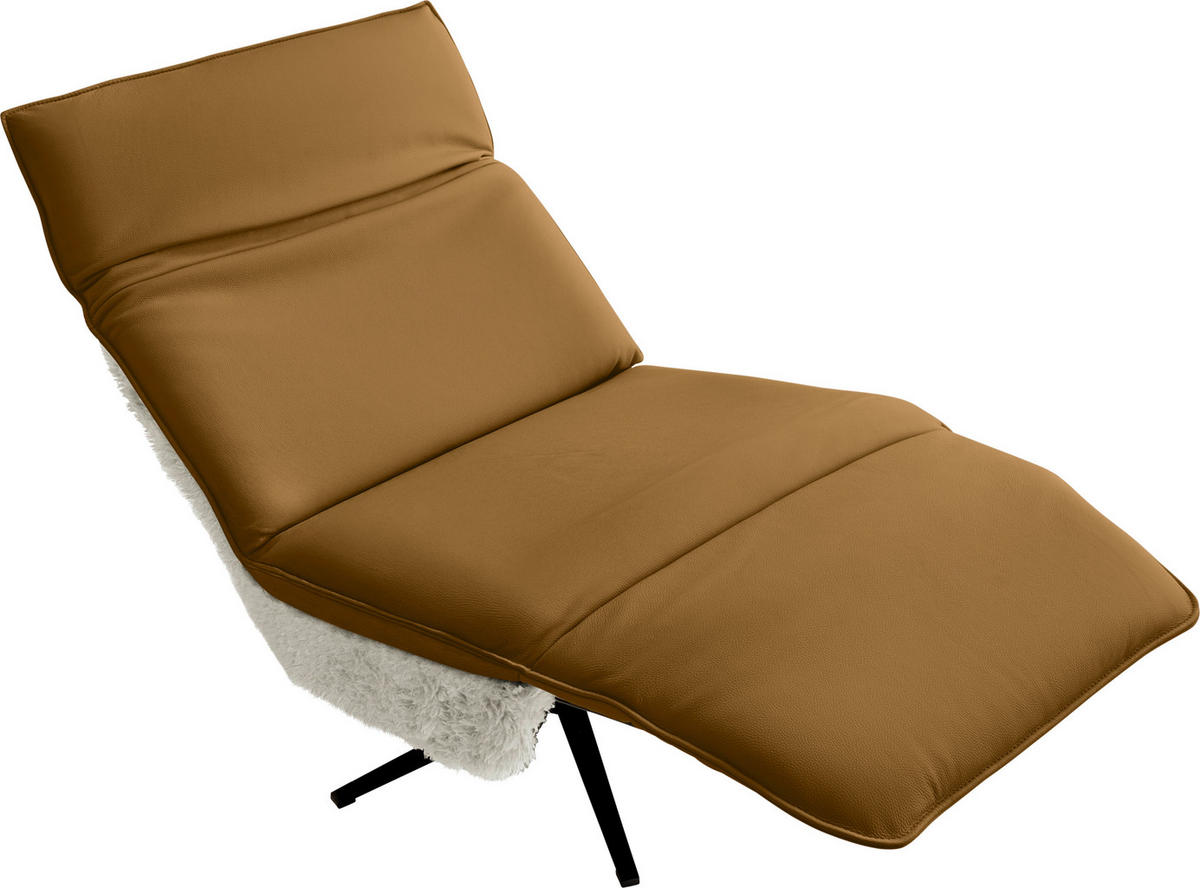 SESSEL in Hochflor Echtleder Beige, Bernsteinfarben  - Beige/Bernsteinfarben, Design, Leder/Textil (84/65/91cm) - Koinor