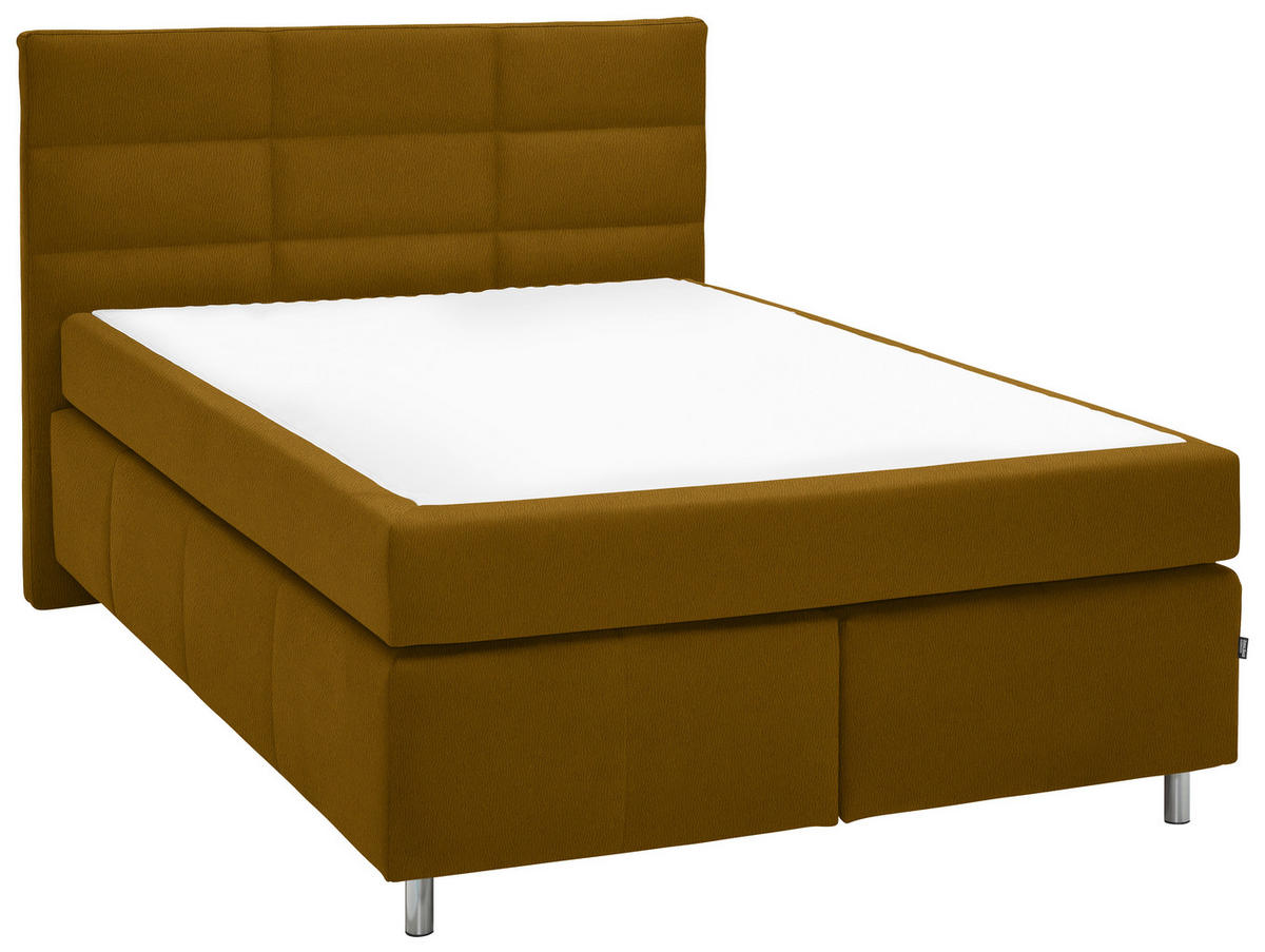 BOXSPRINGBETT 140/200 cm  Currygelb  - Currygelb/Alufarben, Konventionell, Textil/Metall (140/200cm) - Dieter Knoll