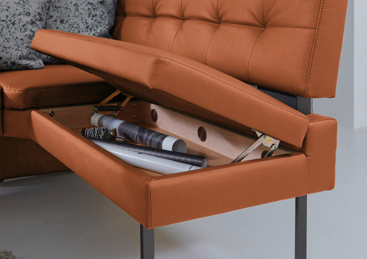 ECKBANK in Metall, Textil Braun, Orange  - Schwarz/Braun, Design, Textil/Metall (200/158cm) - Dieter Knoll