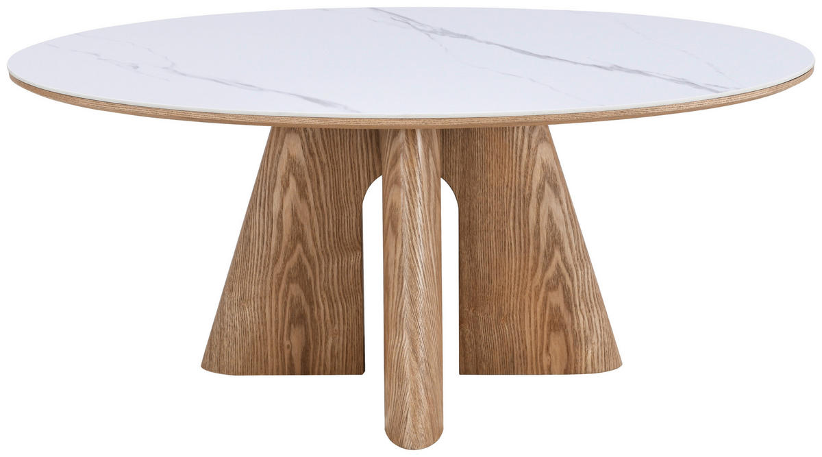 ESSTISCH 160/90/75 cm Echtholz, Nachbildung  Holz, Stein, Holzwerkstoff oval Weiss, Eichefarben  - Weiss/Eichefarben, Modern, Holz/Holzwerkstoff (160/90/75cm) - Livetastic