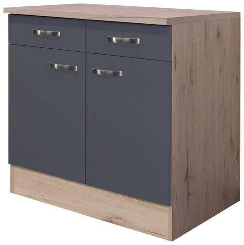 KÜCHENUNTERSCHRANK 80/85/60 cm in Eiche San Remo, Dunkelgrau - Edelstahlfarben/Dunkelgrau, MODERN, Holzwerkstoff/Metall (80/85/60cm) - FlexWell