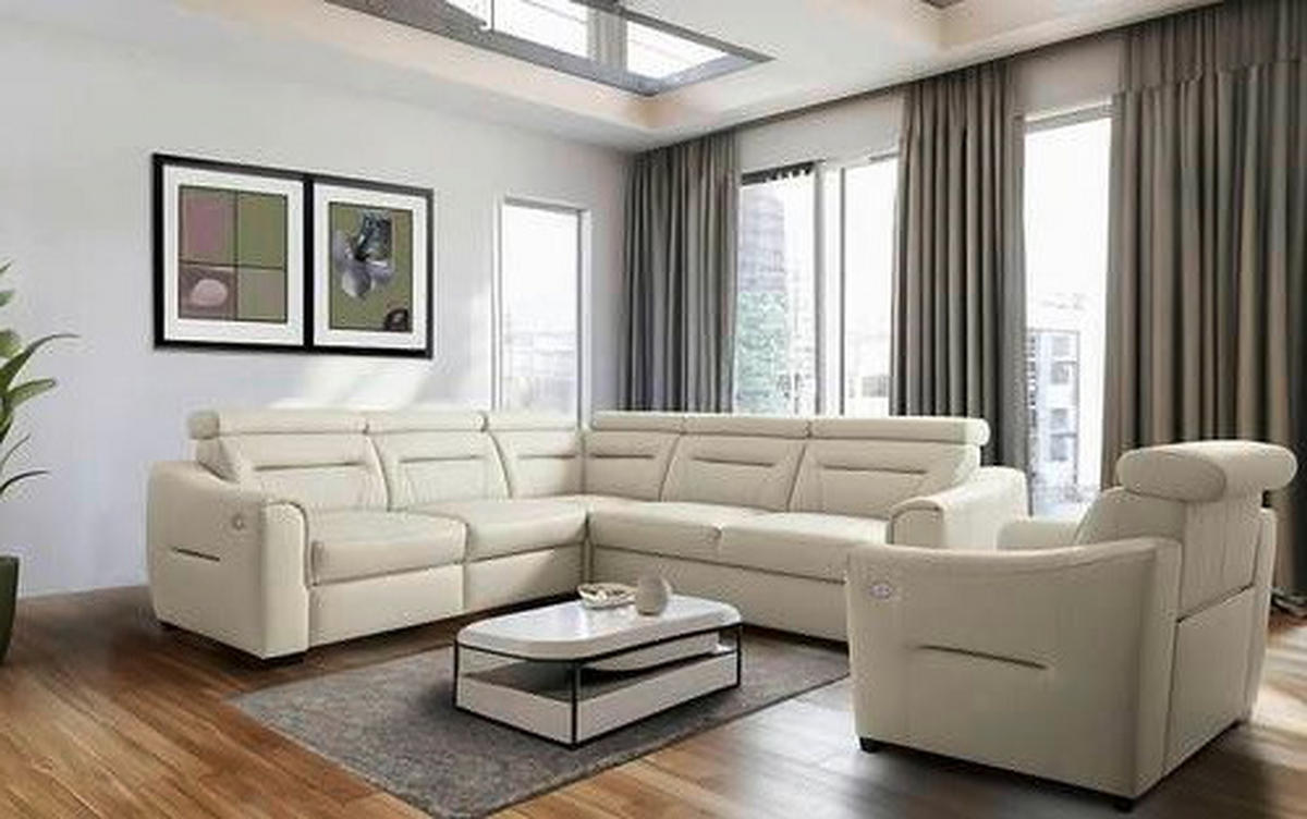 ECKSOFA Creme Echtleder Lederlook Schlaffunktion, Rücken echt, Relaxfunktion, Kopfteilverstellung  - Wengefarben/Creme, Design, Leder/Holz (260/260cm) - Celina Home