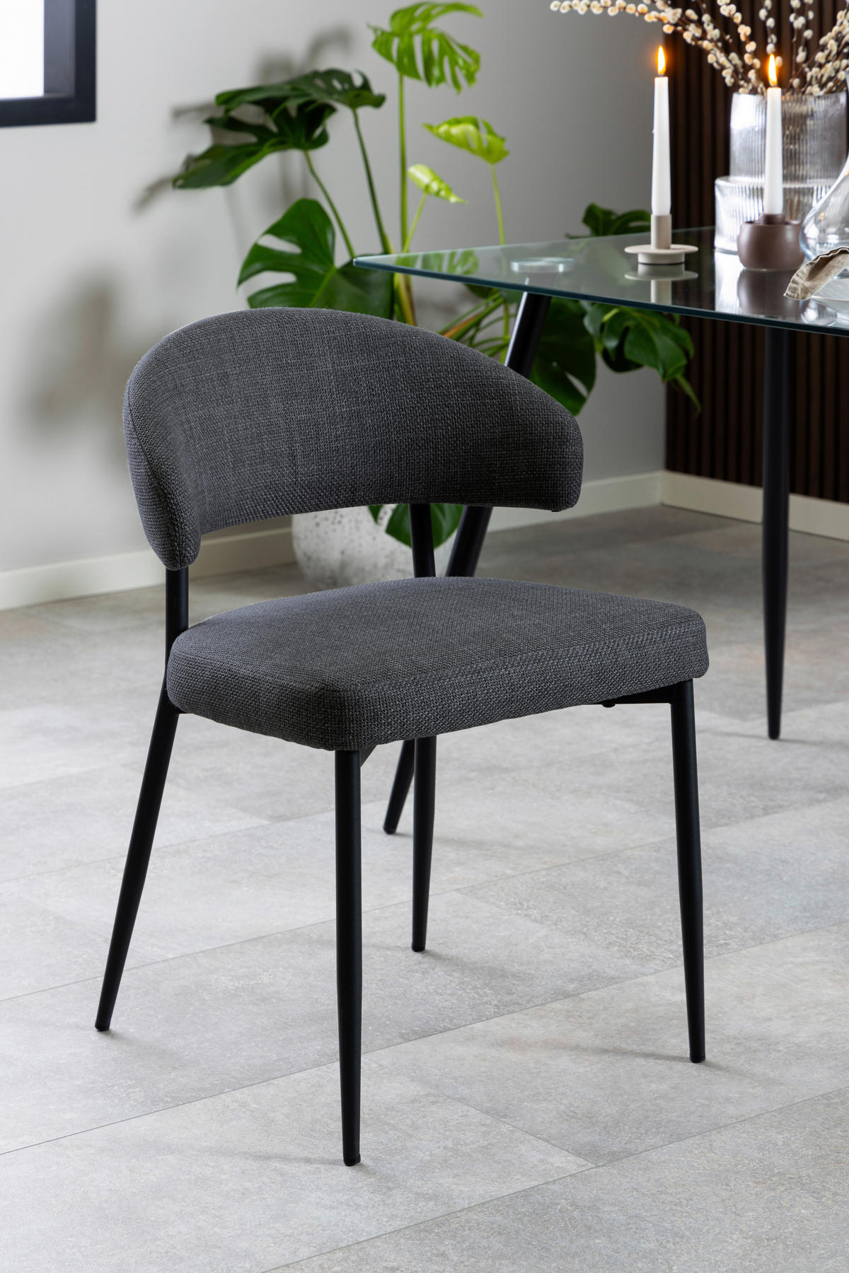 STUHL  in Struktur  - Dunkelgrau/Schwarz, Design, Textil/Metall (56/77/55cm) - MID.YOU