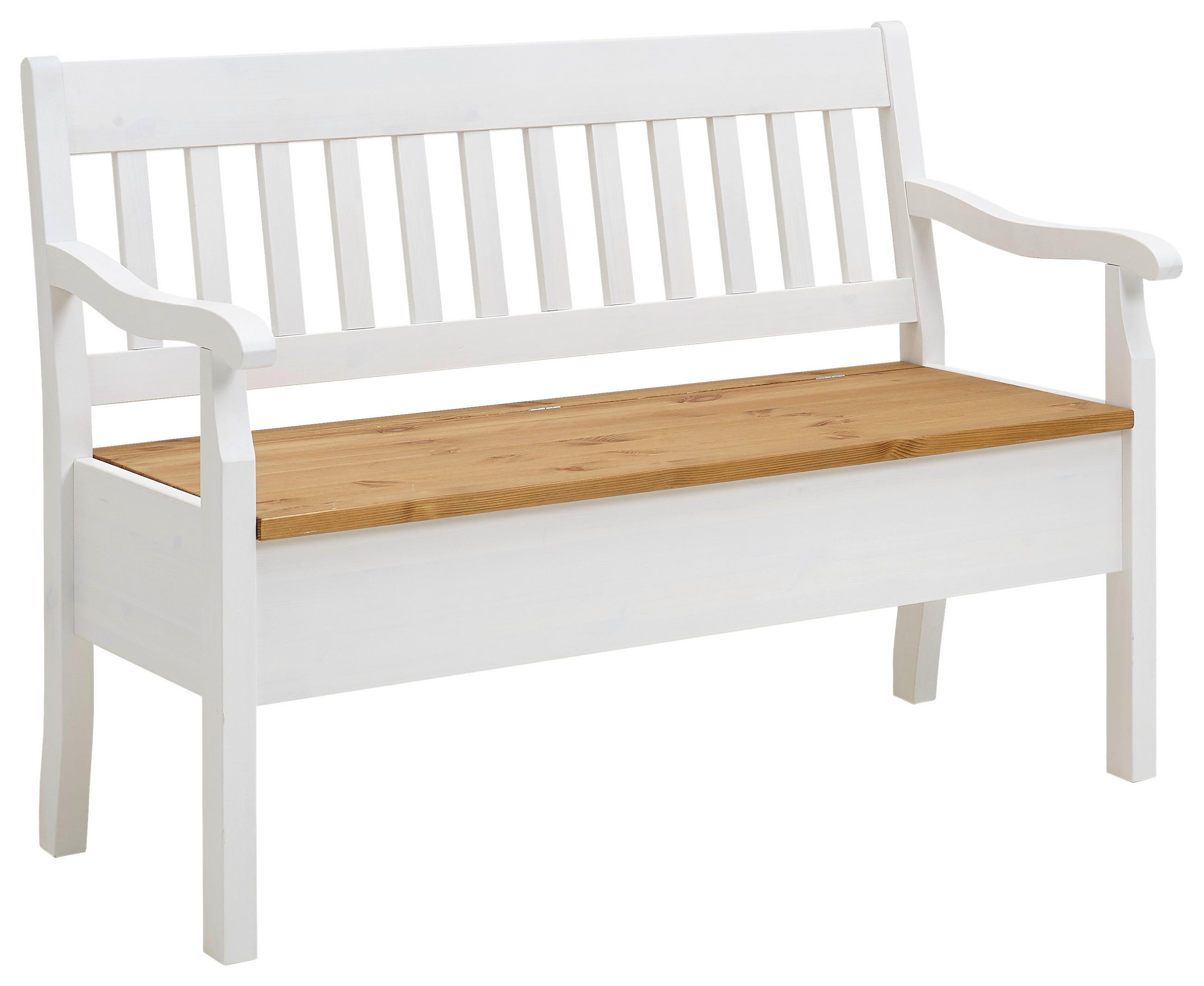 SITZBANK 130/93/58 cm Weiß, Laugenfarbig Kiefer massiv - Laugenfarbig/Weiß, ROMANTIK / LANDHAUS, Holz (130/93/58cm) - Boxxx