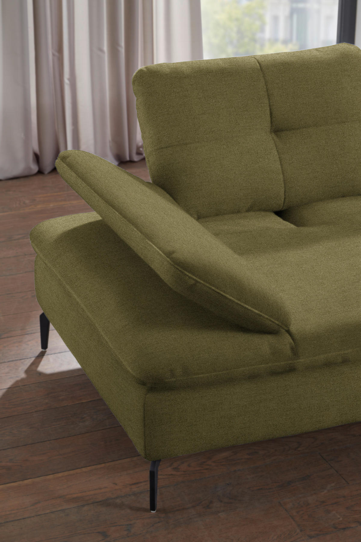 ECKSOFA  in Flachgewebe Olivgrün  344/157 cm  - Schwarz/Olivgrün, Design, Textil/Metall (344/157cm) - Chilliano