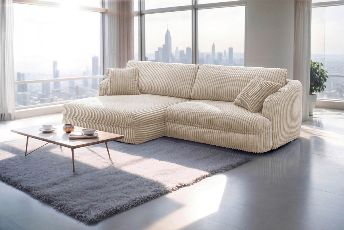 ECKSOFA in Cord Sandfarben  - Sandfarben/Schwarz, Design, Kunststoff/Textil (161/284cm) - Livetastic