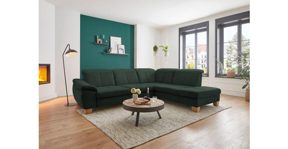 ECKSOFA in Flachgewebe Dunkelgrün  - Wildeiche/Dunkelgrün, Natur, Holz/Textil (301/243cm) - Voleo