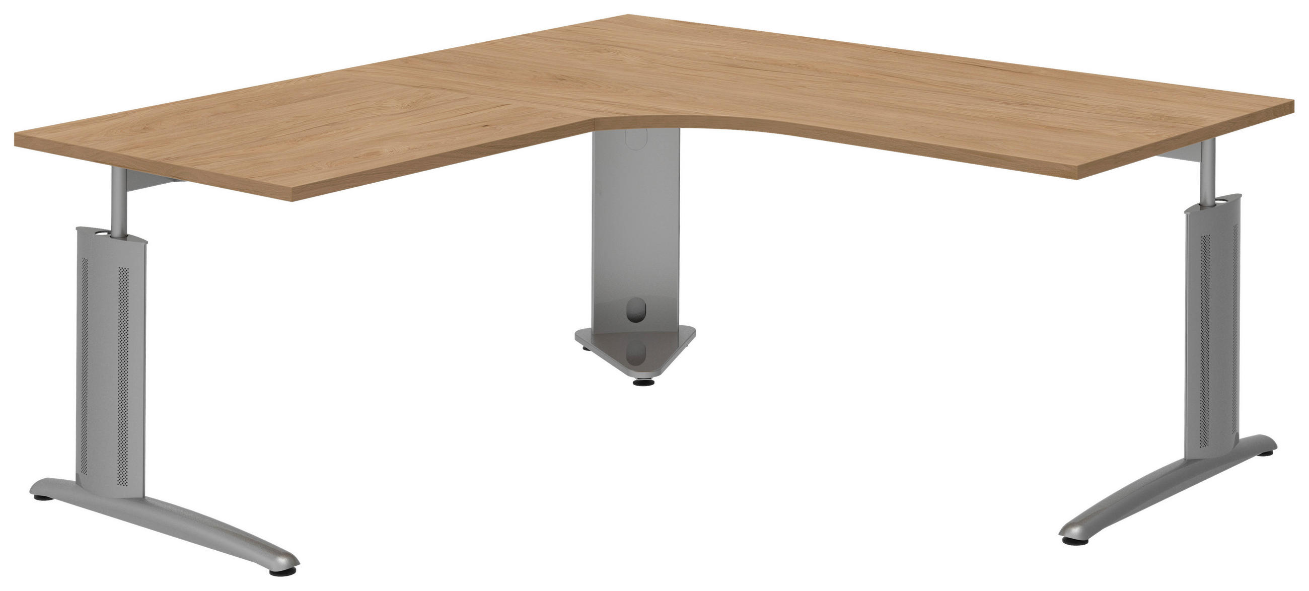 ECKSCHREIBTISCH 180/180/70-82 cm  in Grau, Eichefarben, Alufarben  - Eichefarben/Alufarben, KONVENTIONELL, Holzwerkstoff/Metall (180/180/70-82cm) - Moderano