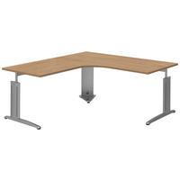 ECKSCHREIBTISCH 180/180/70-82 cm  in Grau, Eichefarben, Alufarben  - Eichefarben/Alufarben, KONVENTIONELL, Holzwerkstoff/Metall (180/180/70-82cm) - Moderano