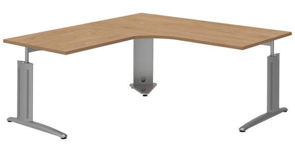 ECKSCHREIBTISCH 180/180/70-82 cm  in Grau, Eichefarben, Alufarben  - Eichefarben/Alufarben, KONVENTIONELL, Holzwerkstoff/Metall (180/180/70-82cm) - Moderano