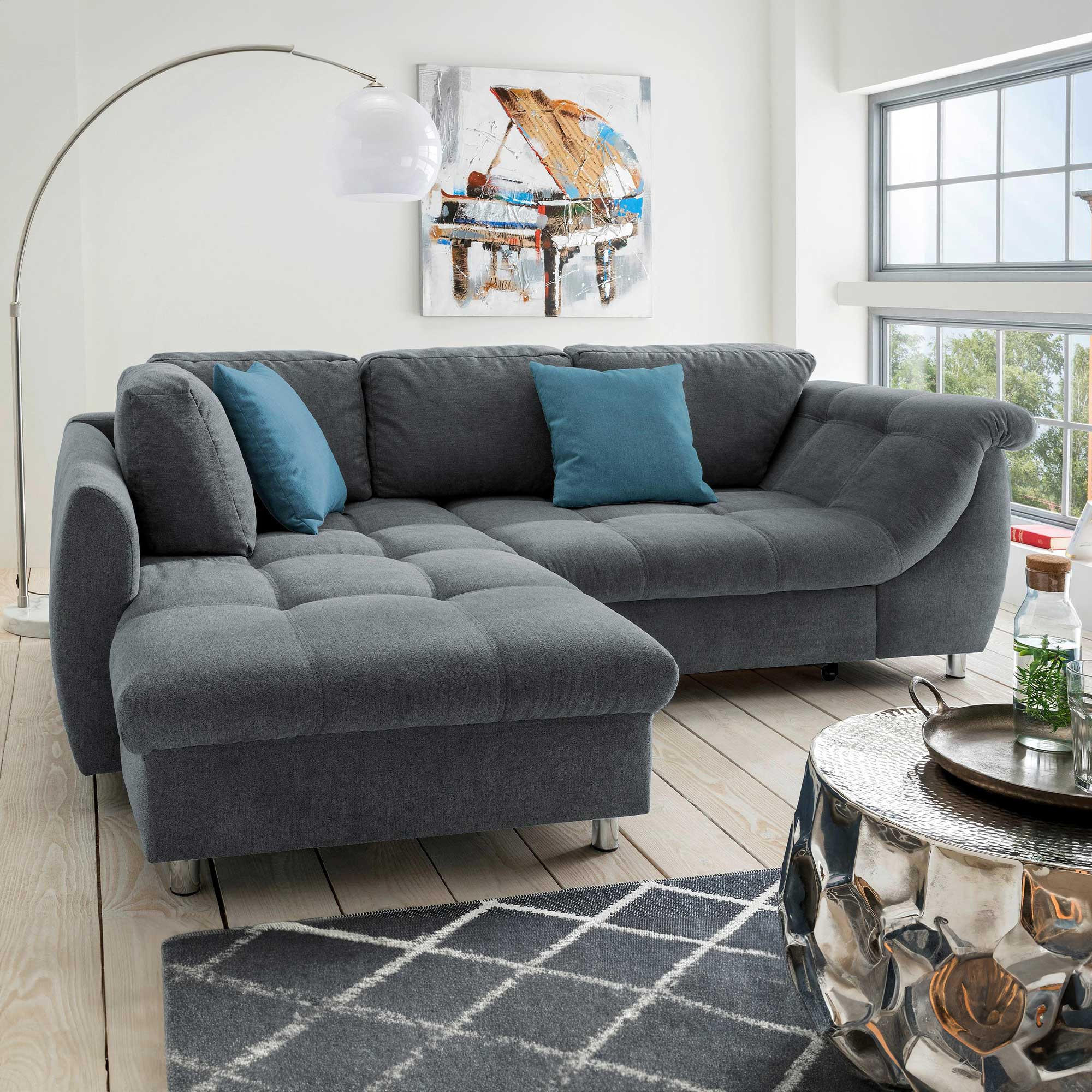 KUTNA GARNITURA tekstil  antracit, plava   - boje kroma/plava, Design, tekstil/plastika (190/250cm) - Livetastic