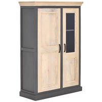 HIGHBOARD Kigali  in 100/145/40 cm  - Schwarz/Naturfarben, Natur, Glas/Holz (100/145/40cm) - Livetastic