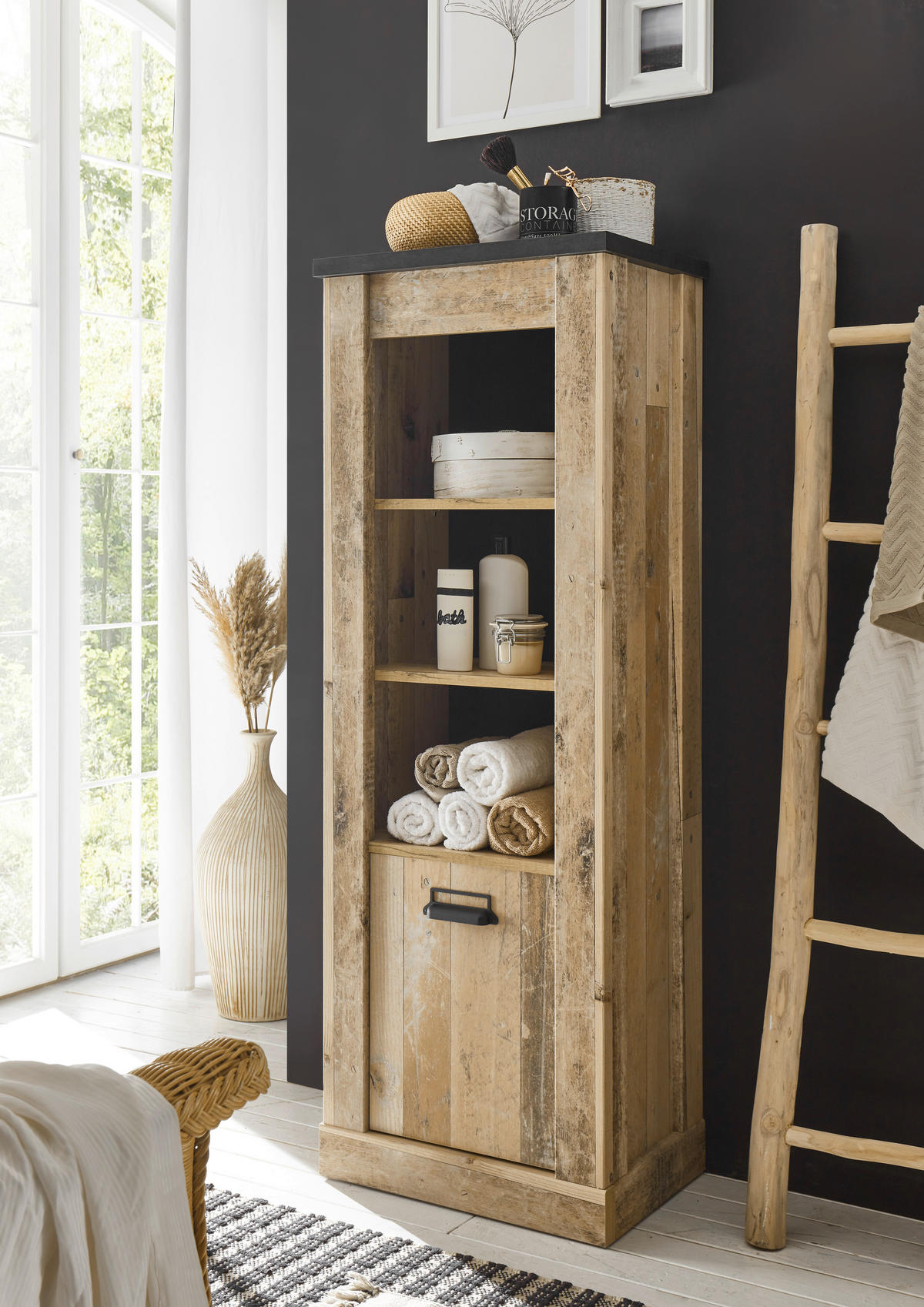 MIDISCHRANK 51/146/38 cm  - Schwarz/Braun, Trend, Holzwerkstoff/Metall (51/146/38cm) - MID.YOU
