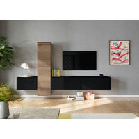 WOHNWAND  in Schwarz, Eichefarben  282/160/37 cm  - Eichefarben/Schwarz, Design, Holzwerkstoff (282/160/37cm) - Celina Home