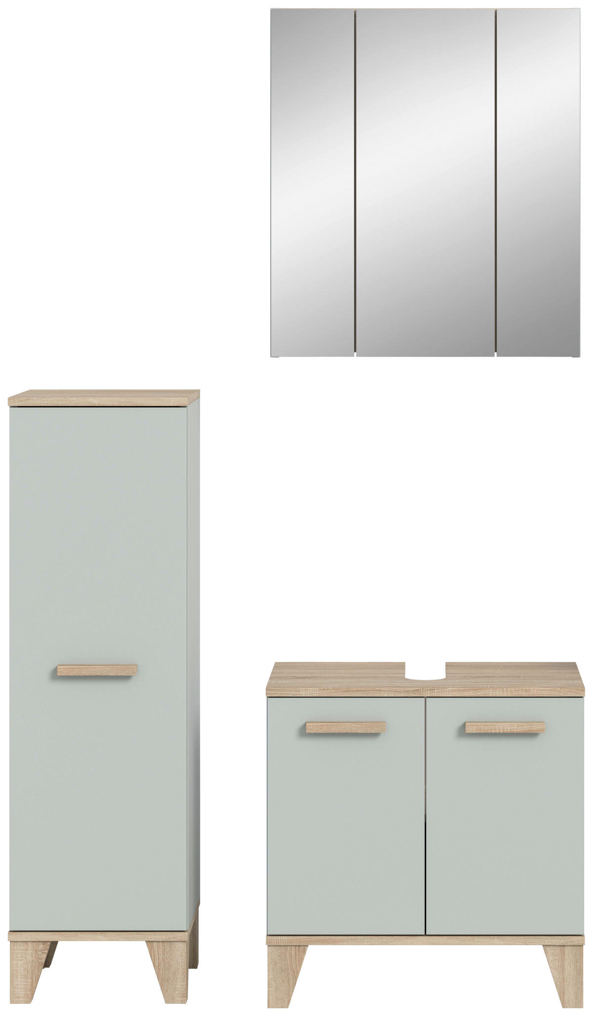 BADEZIMMER 3-teilig 94 cm  - Eiche San Remo/Graugrün, Modern, Holzwerkstoff/Kunststoff (94cm) - MID.YOU