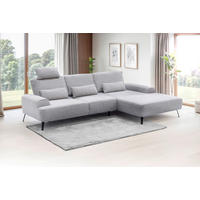 ECKSOFA Astoria Hellgrau Flachgewebe  - Hellgrau/Schwarz, Design, Textil/Metall (305/178cm) - Livetastic