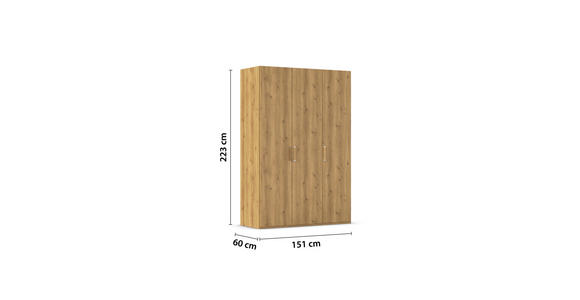 DREHTÜRENSCHRANK 151/223/60 cm 3-türig Eichefarben  - Eichefarben/Silberfarben, Design, Holzwerkstoff/Kunststoff (151/223/60cm) - Novel