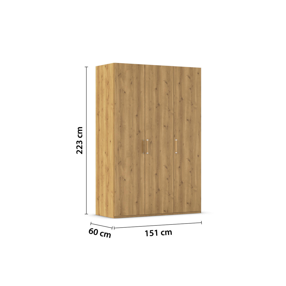 DREHTÜRENSCHRANK 151/223/60 cm 3-türig Eichefarben  - Eichefarben/Silberfarben, Design, Holzwerkstoff/Kunststoff (151/223/60cm) - Novel