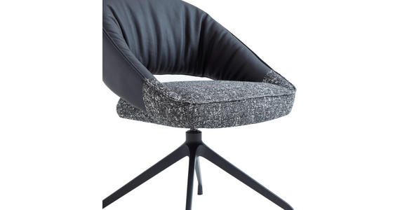 ARMLEHNSTUHL  Sitzfläche 360° drehbar, automatische Rückholfunktion Webstoff Echtleder  - Schwarz, Design, Leder/Textil (61/81/66cm) - Dieter Knoll
