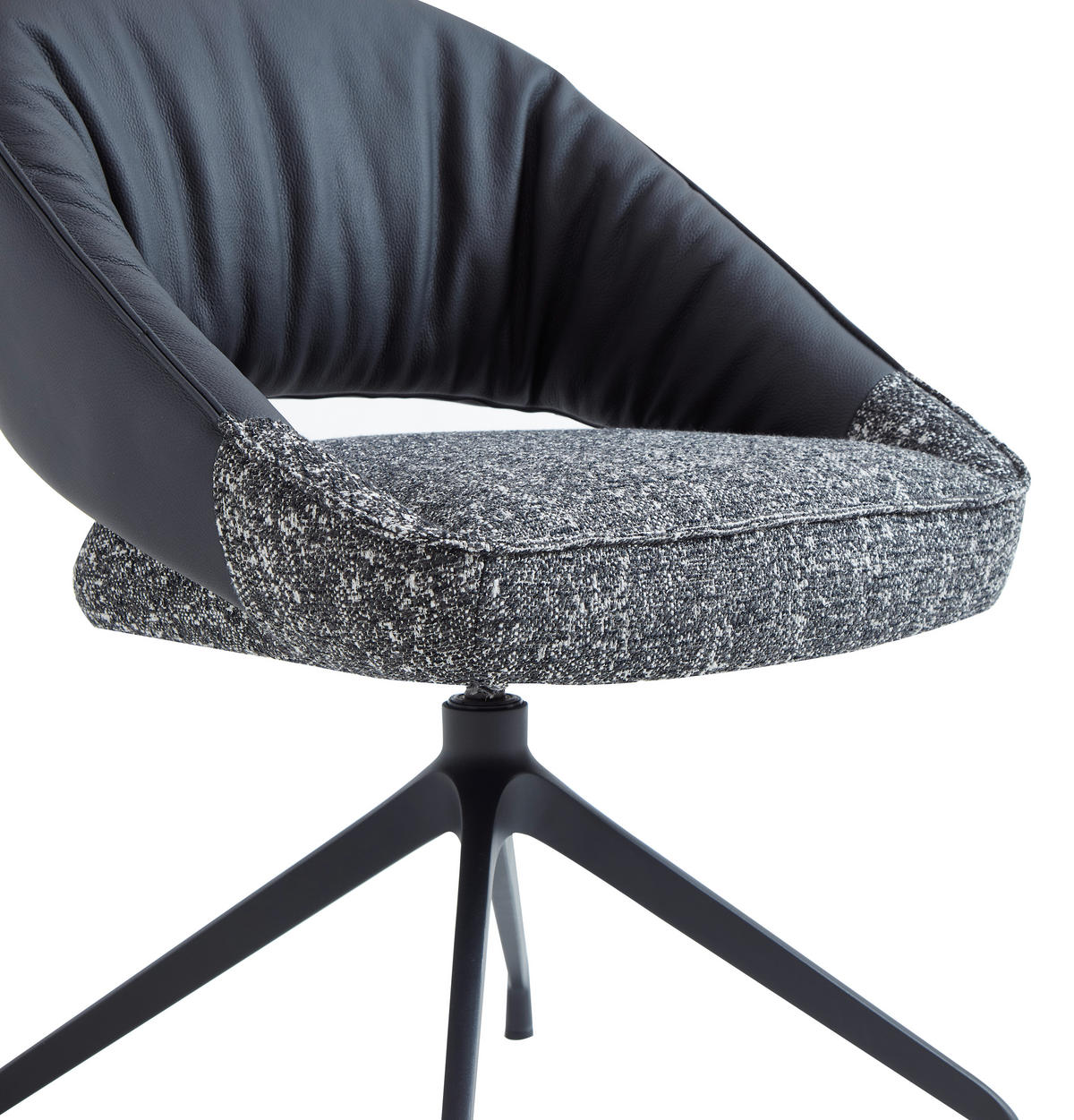 ARMLEHNSTUHL  Sitzfläche 360° drehbar, automatische Rückholfunktion Webstoff Echtleder  - Schwarz, Design, Leder/Textil (61/81/66cm) - Dieter Knoll