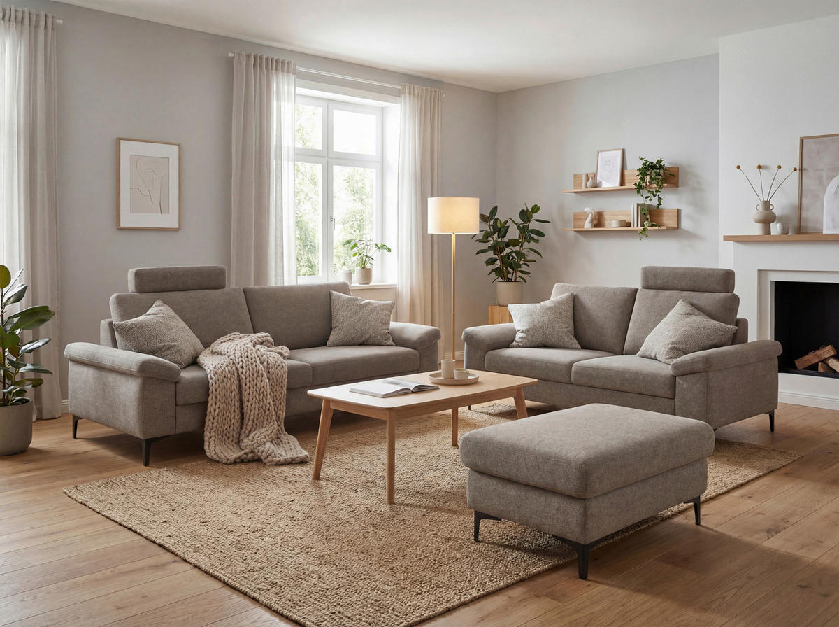3-SITZER-SOFA Flachgewebe Taupe  - Taupe/Schwarz, Design, Holzwerkstoff/Textil (226/89/97cm) - Pure Home Lifestyle