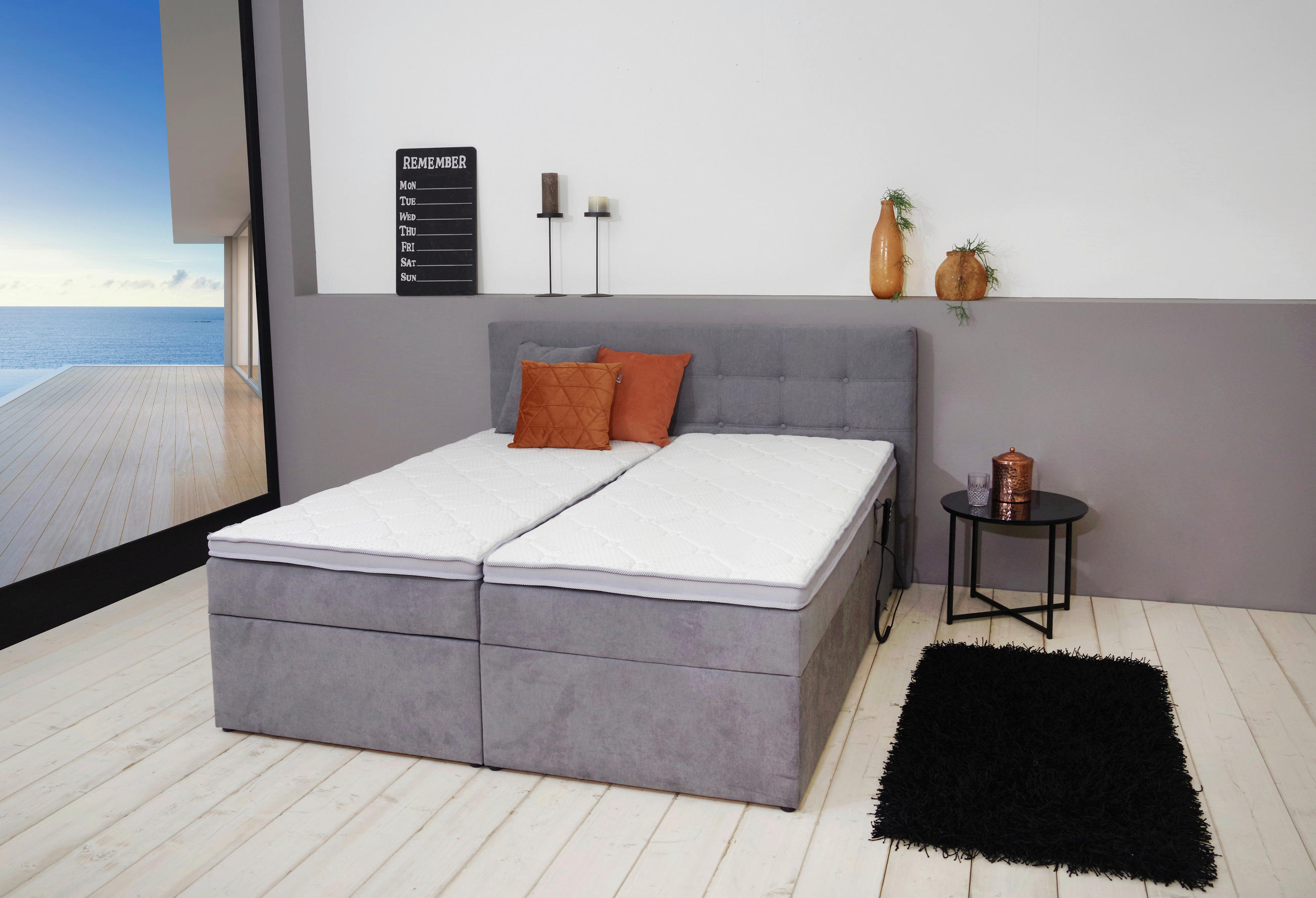 BOXBETT 180/200 cm  in Hellgrau  - Hellgrau/Schwarz, KONVENTIONELL, Kunststoff/Textil (180/200cm) - Carryhome