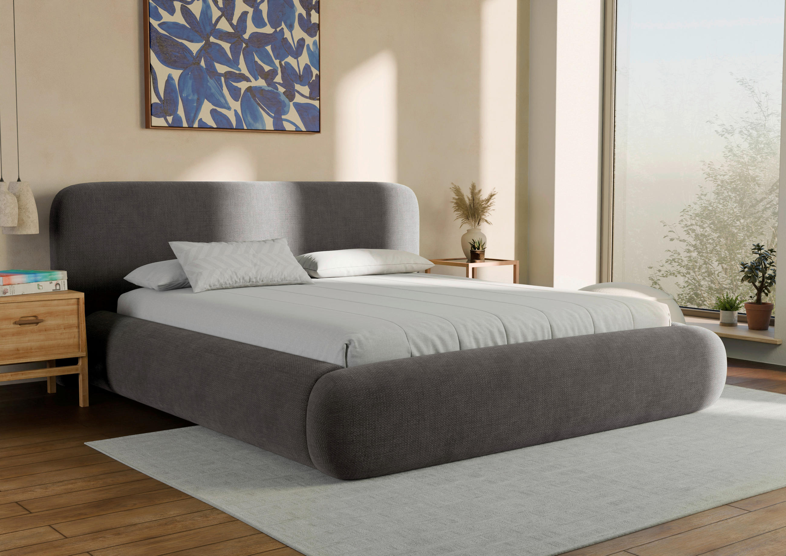 POLSTERBETT 160/200 cm,  in Anthrazit, gepolstertes Kopfteil, Lattenrost, Bettkasten,  - Anthrazit/Schwarz, Design, Holz/Textil (160/200cm) - Chameo