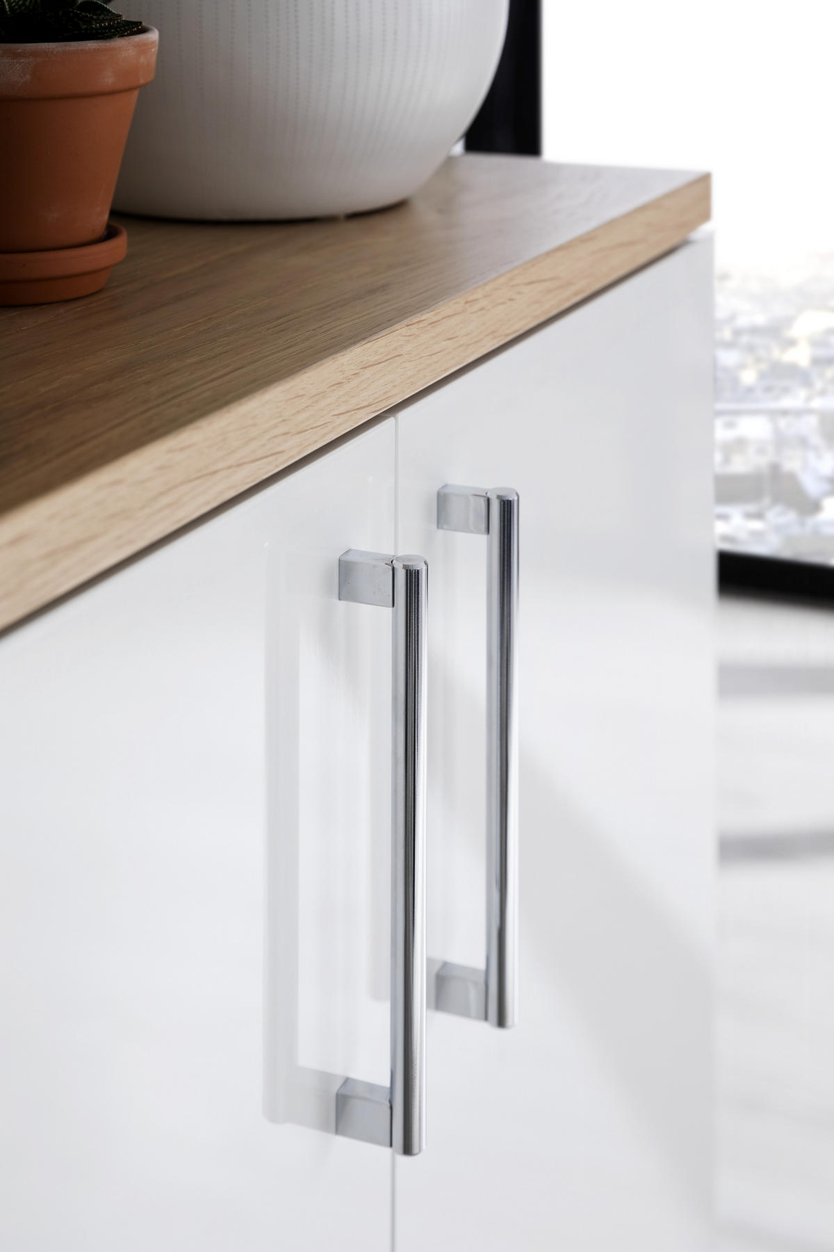 SCHUHSCHRANK Wildeiche furniert Weiß, Eichefarben  - Chromfarben/Eichefarben, Design, Holz/Holzwerkstoff (141/129/35cm) - Moderano