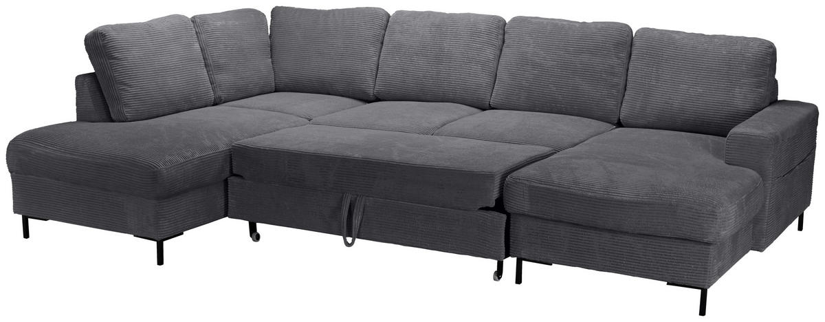 WOHNLANDSCHAFT Anthrazit Cord  - Anthrazit/Schwarz, KONVENTIONELL, Textil/Metall (197/303/148cm) - Carryhome