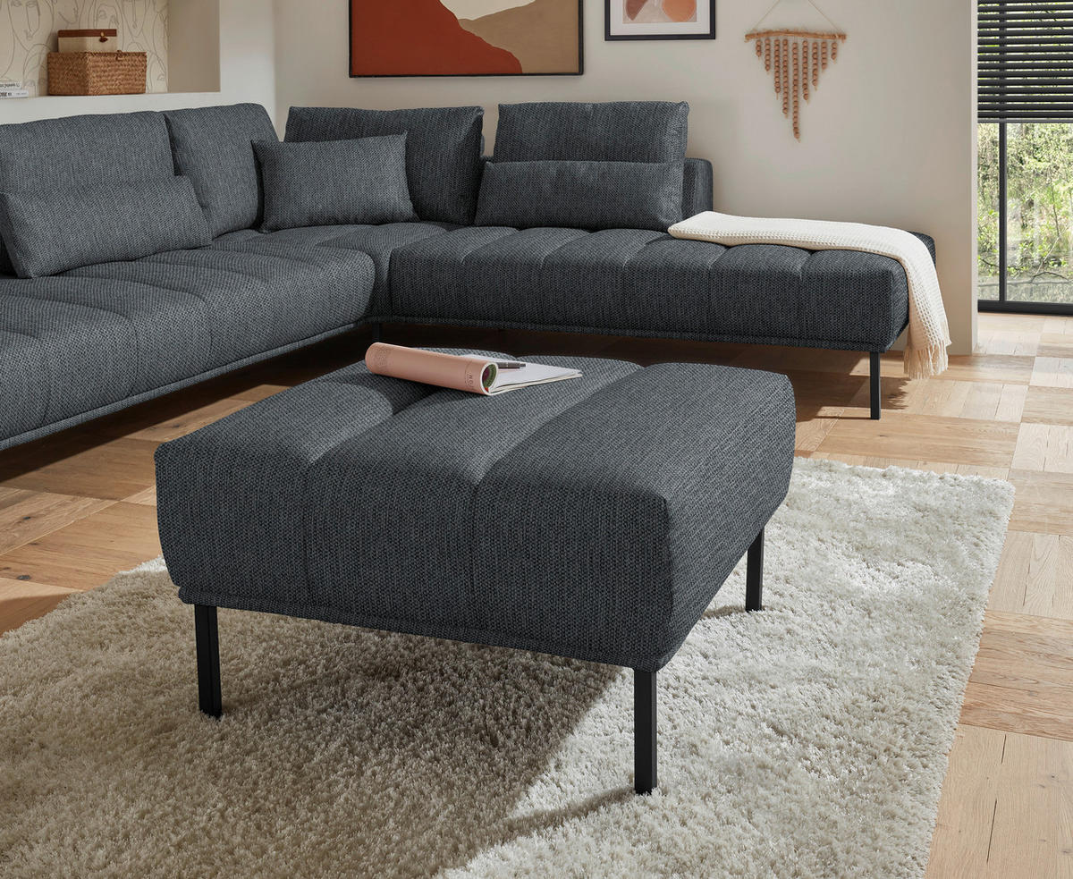 ECKSOFA Flachgewebe Anthrazit  - Anthrazit/Schwarz, Design, Textil/Metall (308/270cm) - Pure Home Lifestyle