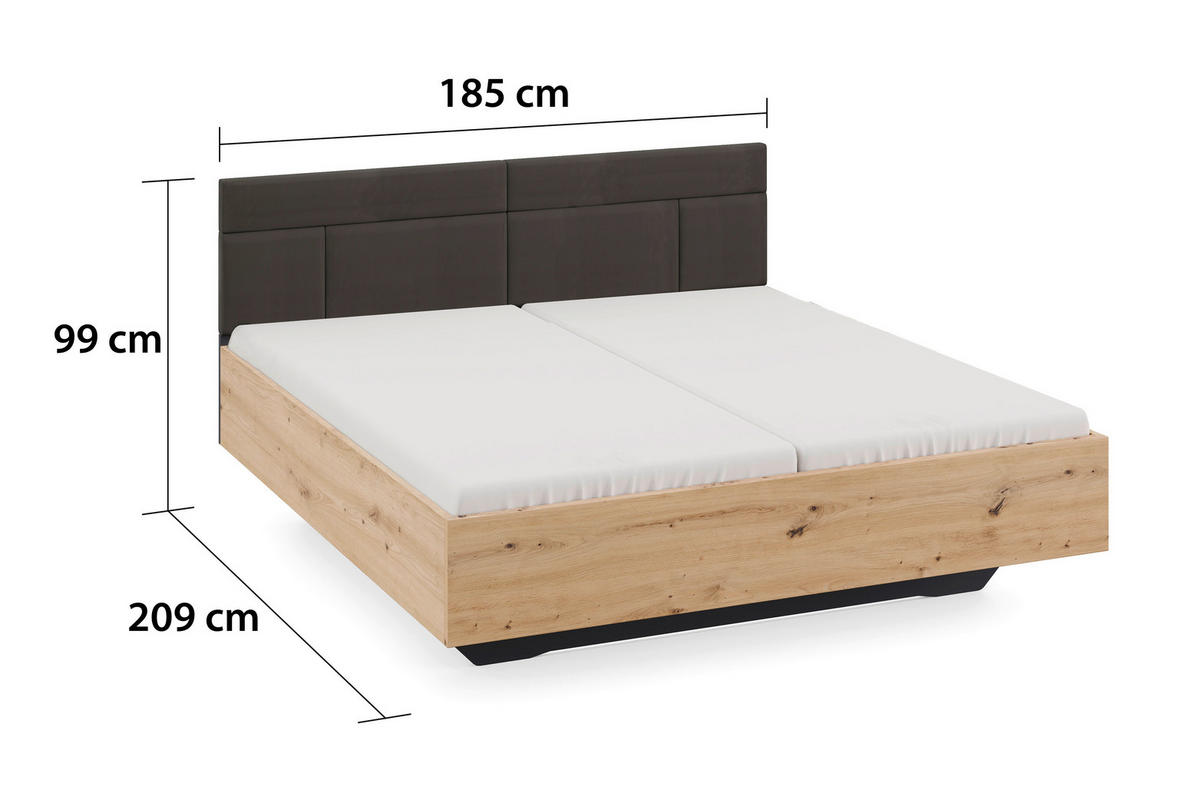 BETT 180/200 cm  in Eiche Artisan  - Eiche Artisan, MODERN, Textil (180/200cm)